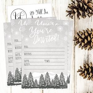 Hadley Designs 25 Invitations Blank Fill In Snowflake Winter Christmas Holiday